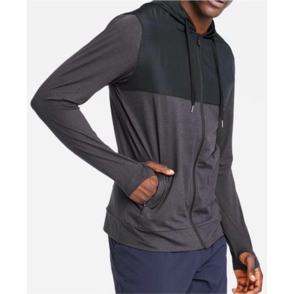 All in Motion Full‎ Zip Hoodie Jacket Athletic Thumb Holes Gray Black L NWzt - Picture 1 of 8